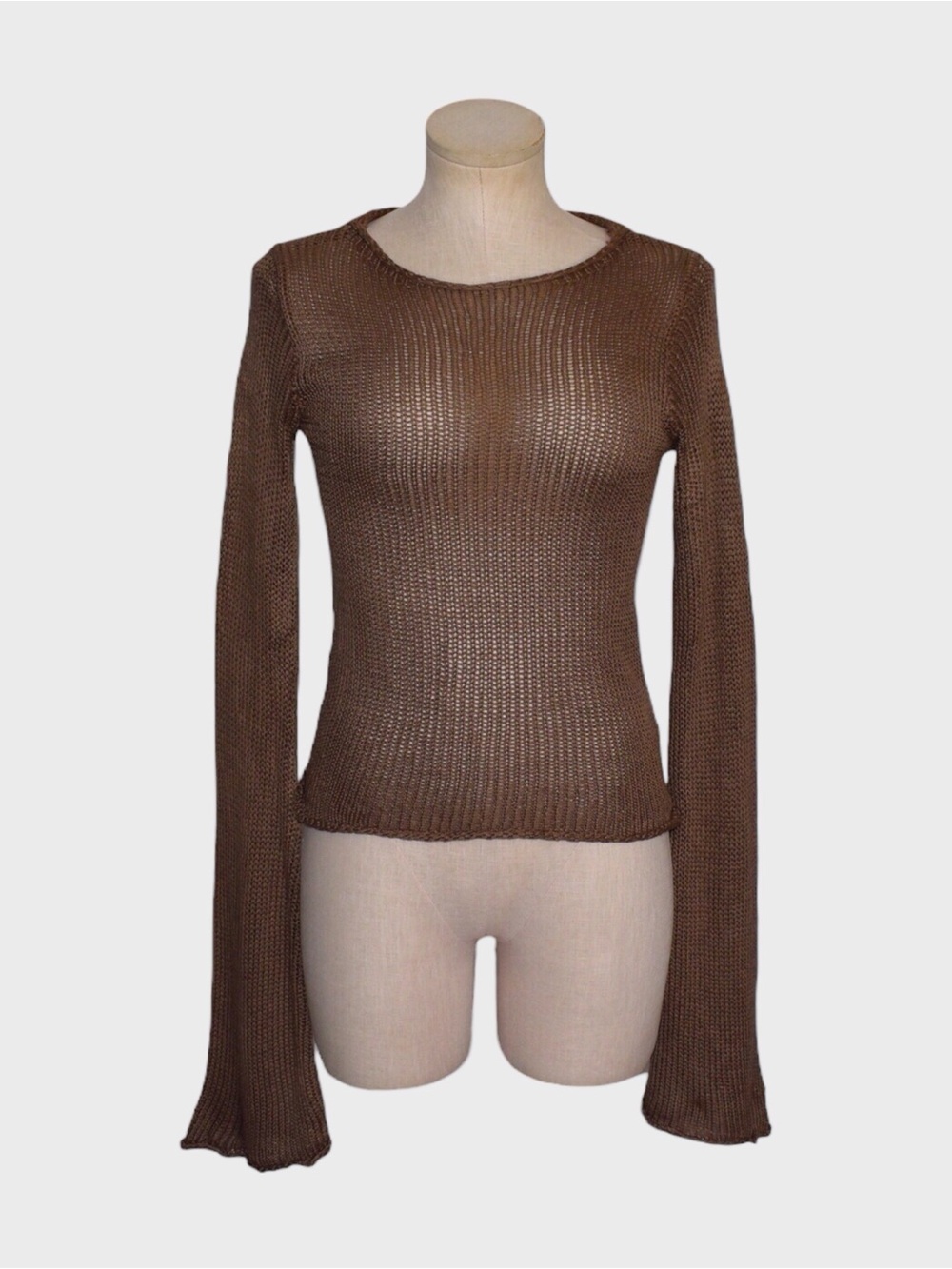 SHEIN Sheer Open Knit Flare Sleeve Sweater